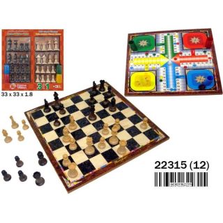 TABLERO MADERA AJEDREZ  DAMAS Y PARCHIS